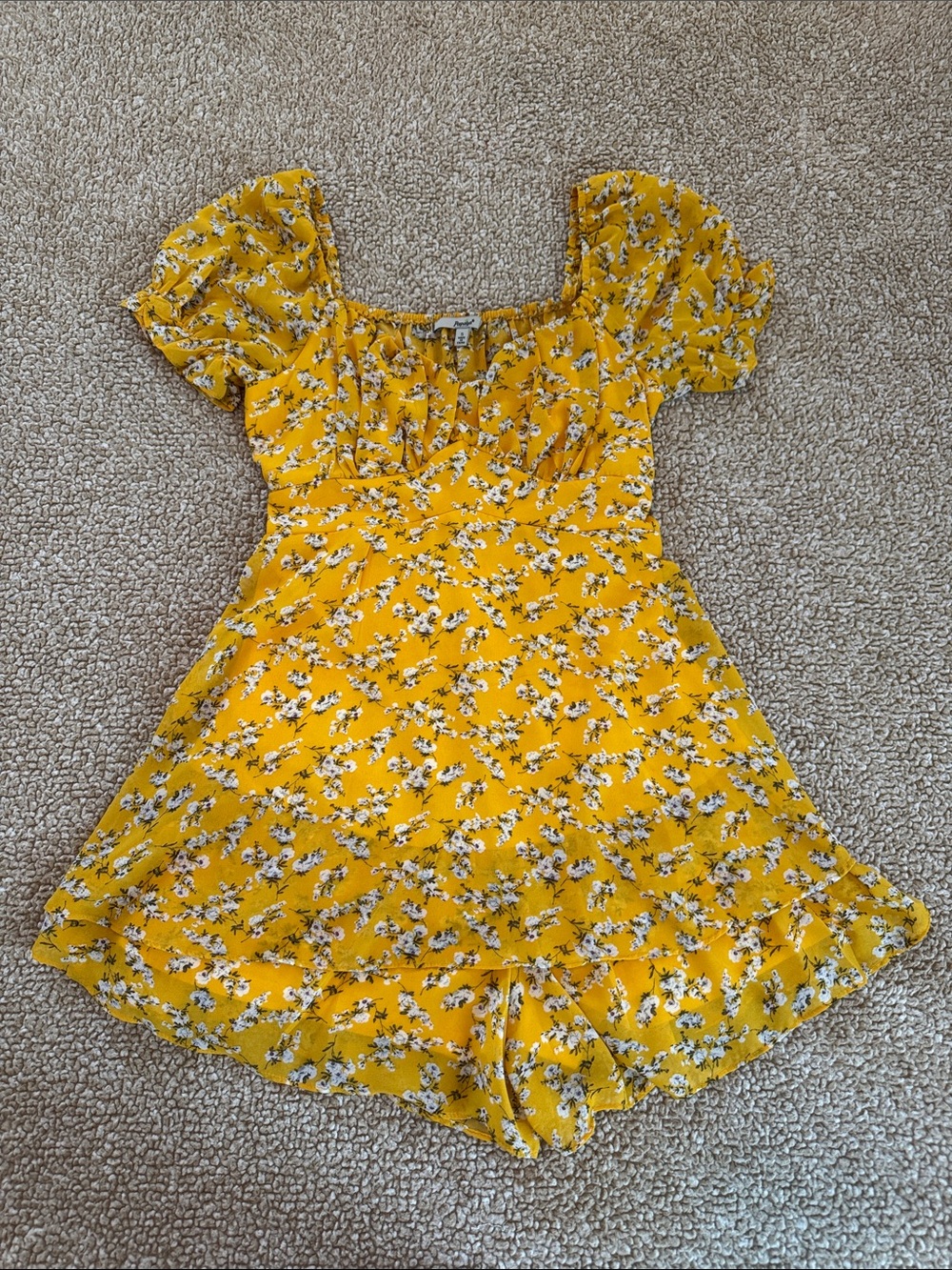 Papaya Yellow Floral Mini Dress Romper